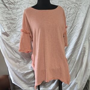 Umgee Peach Frayed Sleeve Tunic
